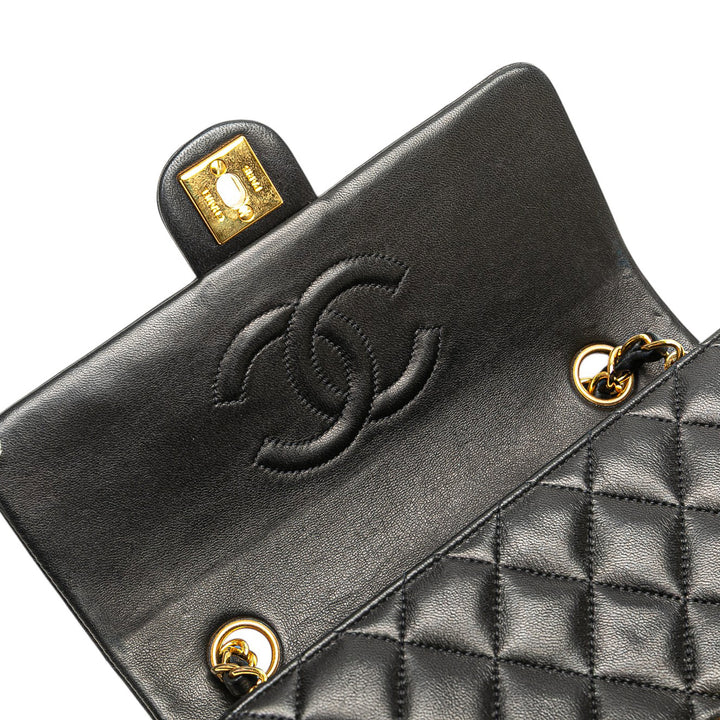 Square Quilted Lambskin Single Flap Black - Gaby Paris