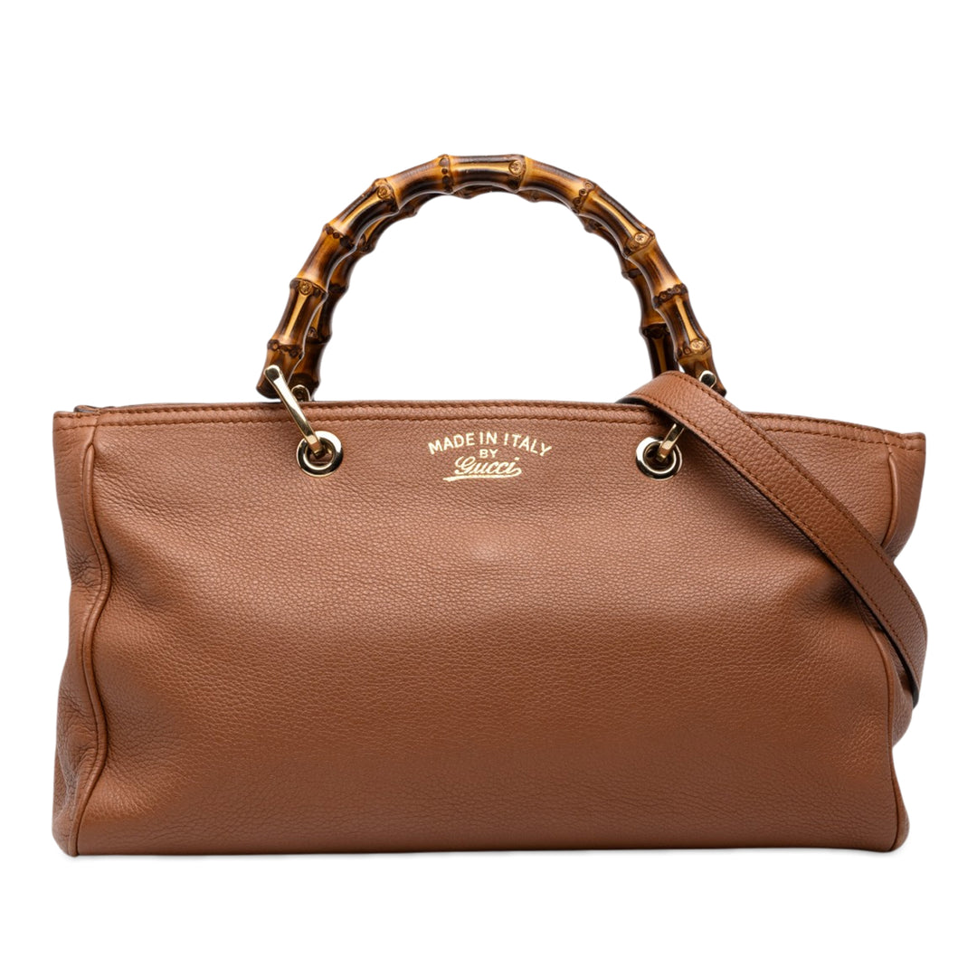 Gucci Cabas Bamboo Moyen Cuir de veau Marron – vue principale – GABY PARIS