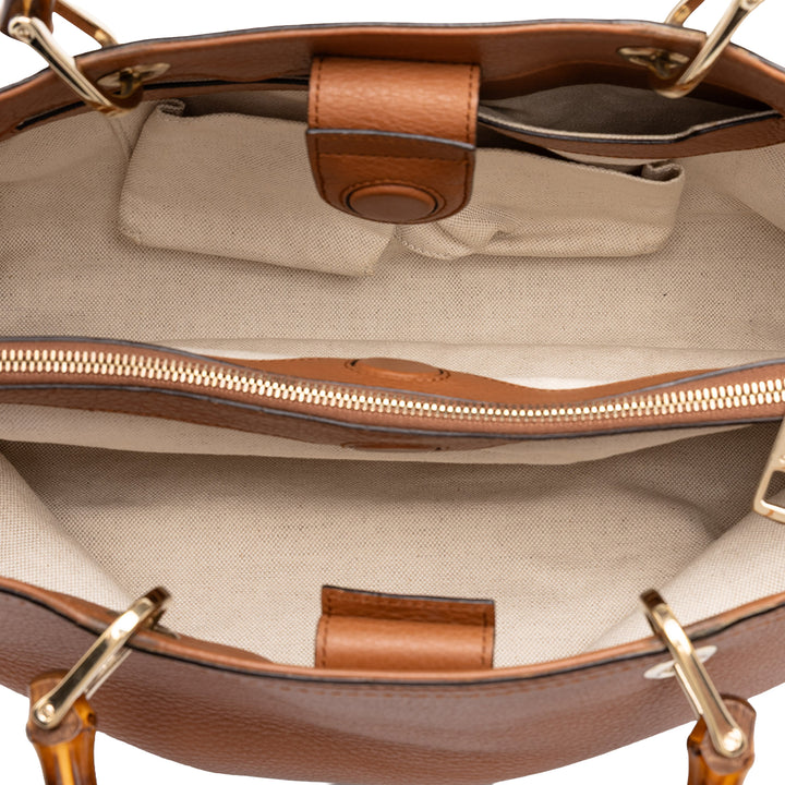 Gucci Cabas Bamboo Moyen Cuir de veau Marron – vue 4 – GABY PARIS