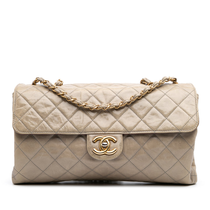 Jumbo CC Quilted Calfskin Straight Flap Brown - Gaby Paris