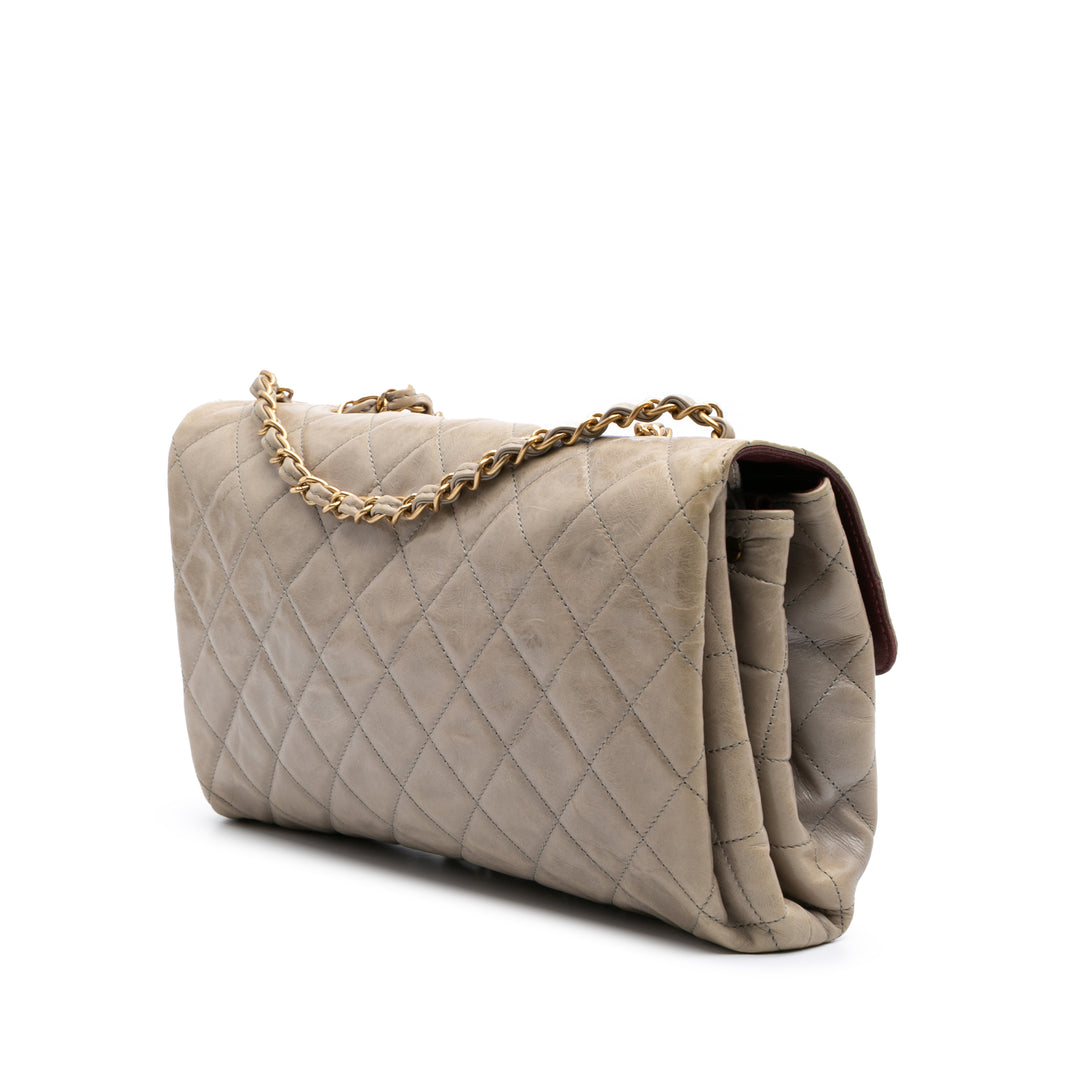 Jumbo CC Quilted Calfskin Straight Flap Brown - Gaby Paris