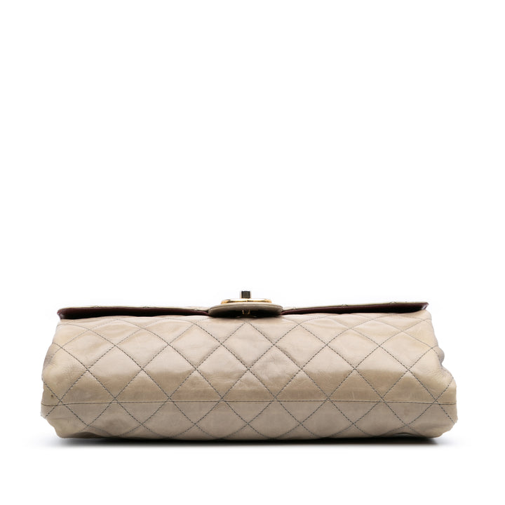 Jumbo CC Quilted Calfskin Straight Flap Brown - Gaby Paris