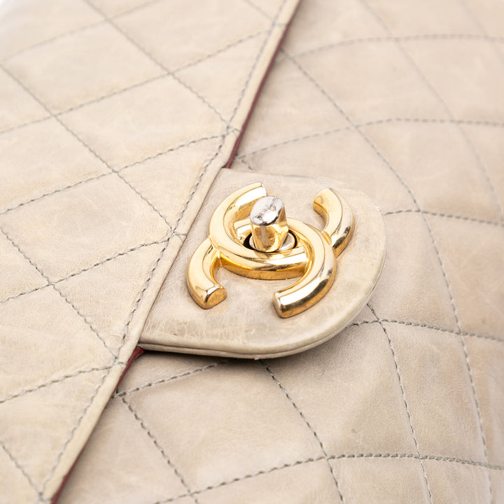 Jumbo CC Quilted Calfskin Straight Flap Brown - Gaby Paris