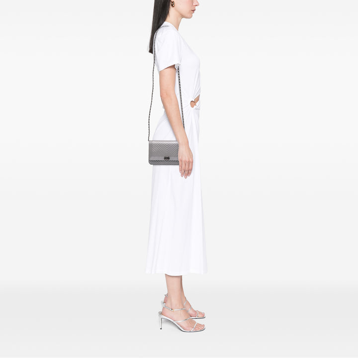 Chevron Metallic Caviar Boy Wallet On Chain Silver - Gaby Paris