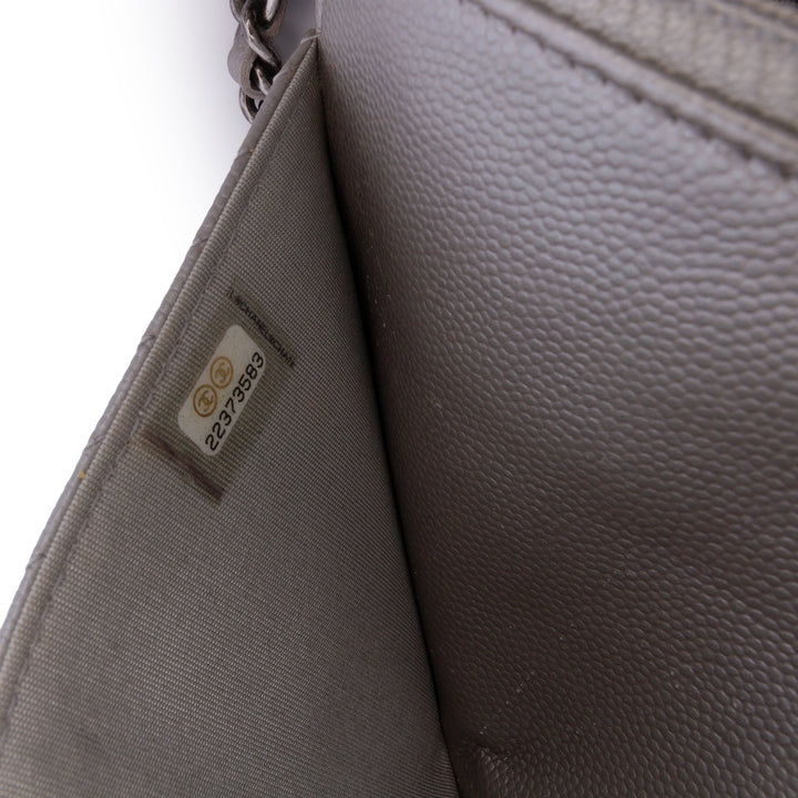 Chevron Metallic Caviar Boy Wallet On Chain Silver - Gaby Paris