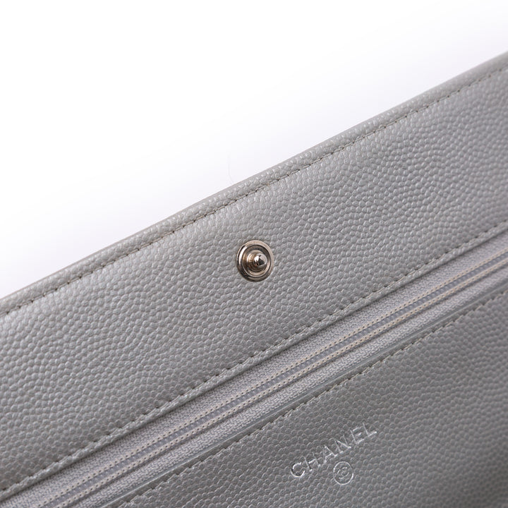 Chevron Metallic Caviar Boy Wallet On Chain Silver - Gaby Paris
