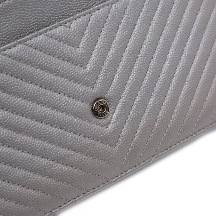 Chevron Metallic Caviar Boy Wallet On Chain Silver - Gaby Paris