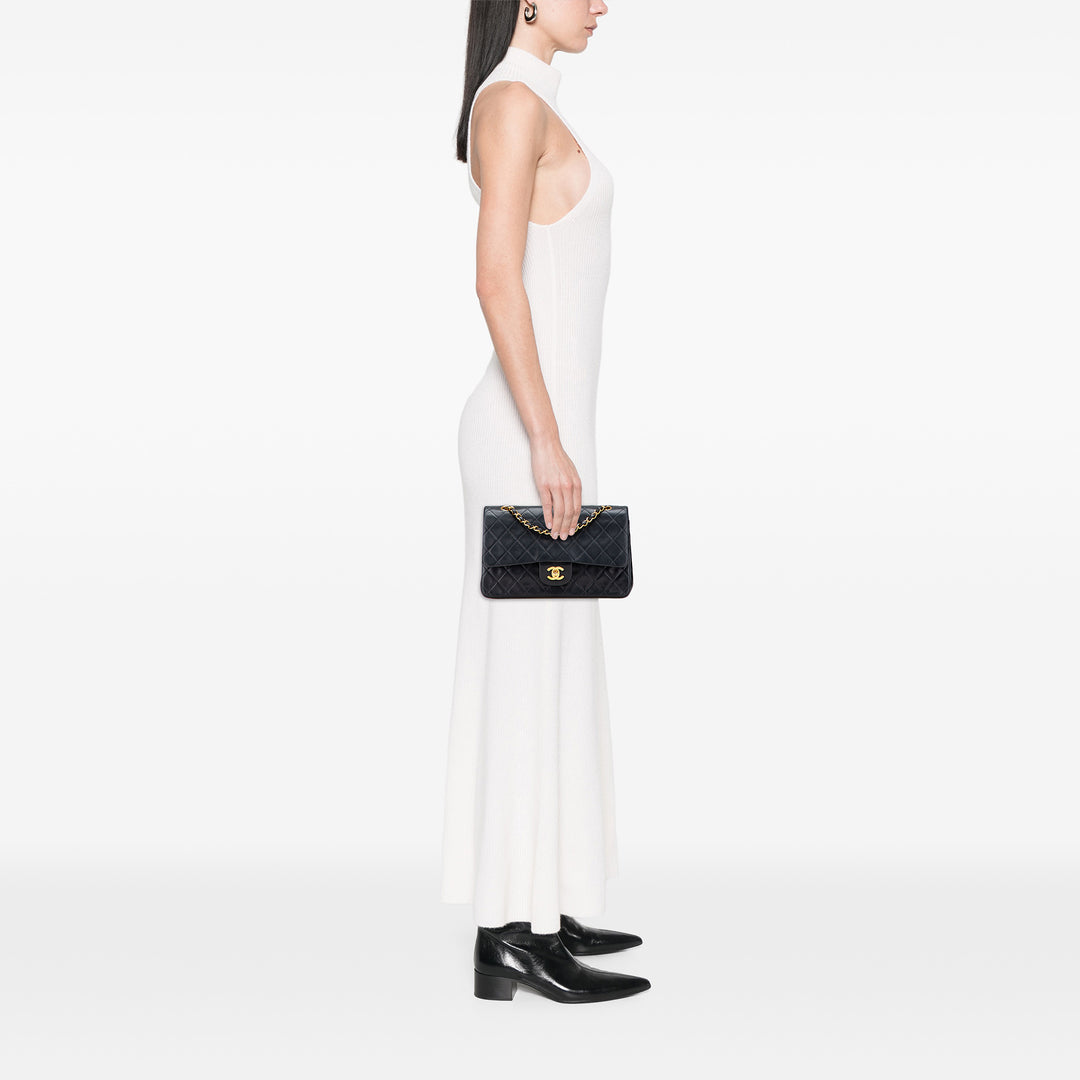 Medium Classic Lambskin Double Flap Black - Gaby Paris