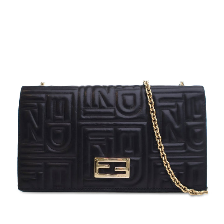 Calfskin Baguette Continental Wallet On Chain Black - Gaby Paris