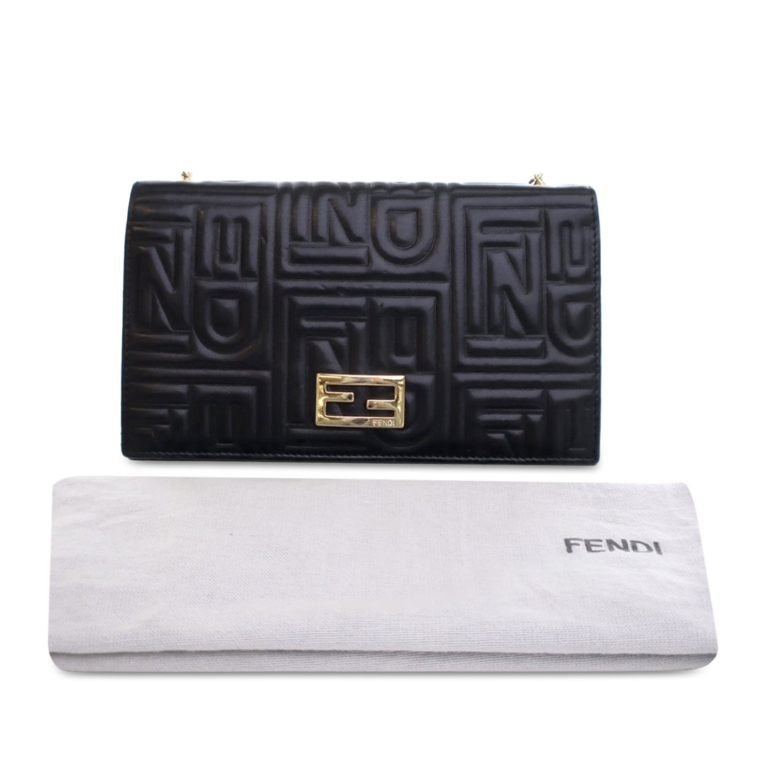 Calfskin Baguette Continental Wallet On Chain Black - Gaby Paris