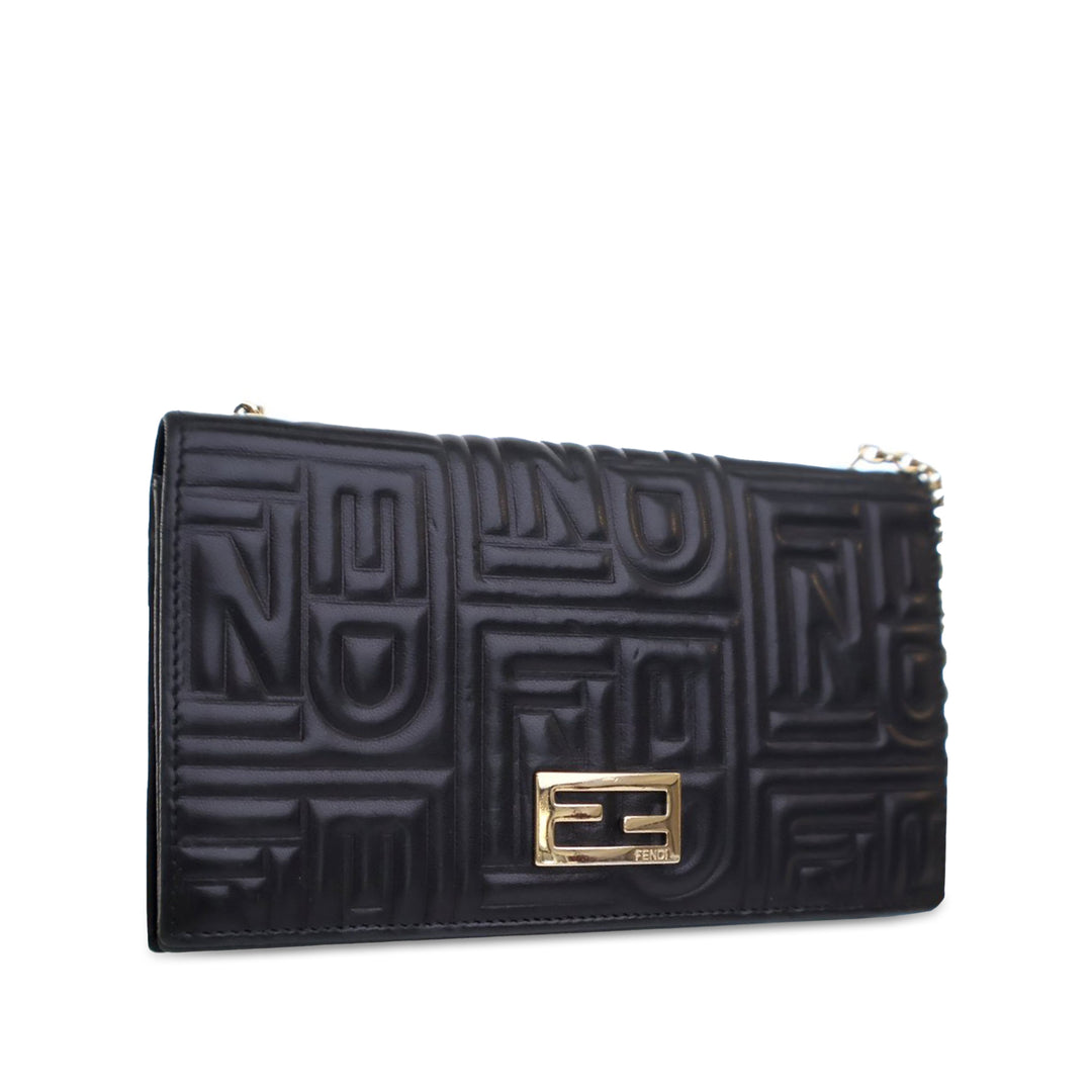 Calfskin Baguette Continental Wallet On Chain Black - Gaby Paris