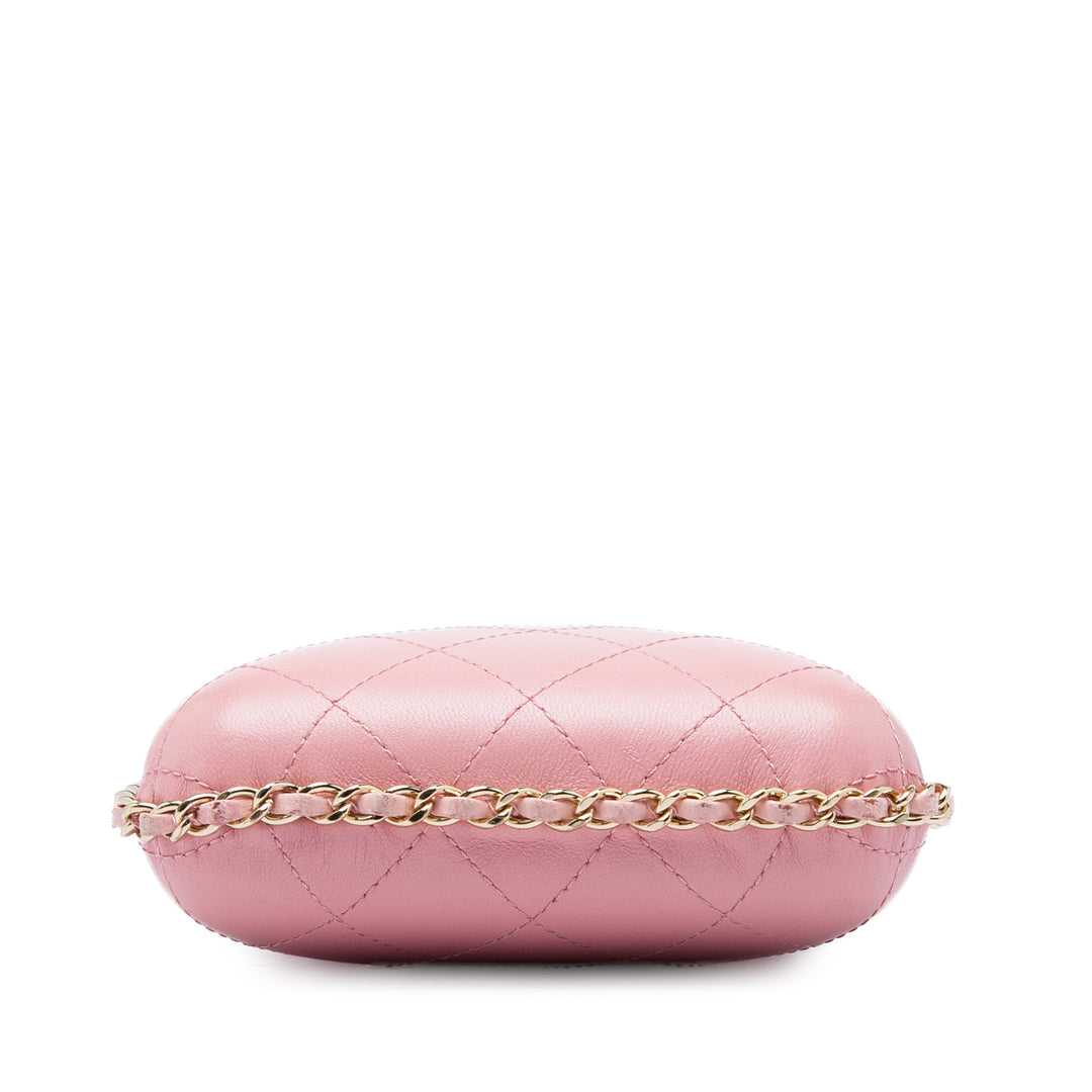 Chanel CC Matelassé Sac rond à chaîne Étui téléphone Cuir d'agneau Rose – vue 3 – GABY PARIS