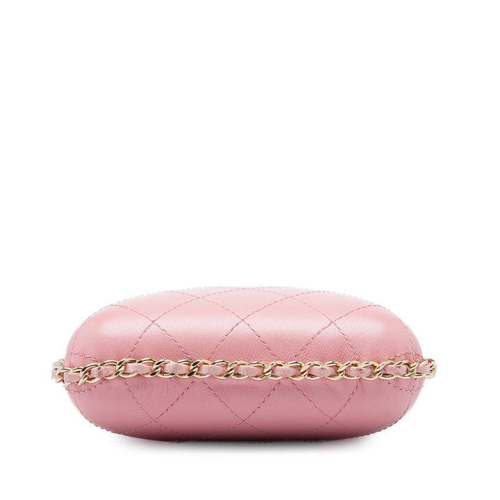 Chanel CC Matelassé Sac rond à chaîne Étui téléphone Cuir d'agneau Rose – vue 3 – GABY PARIS