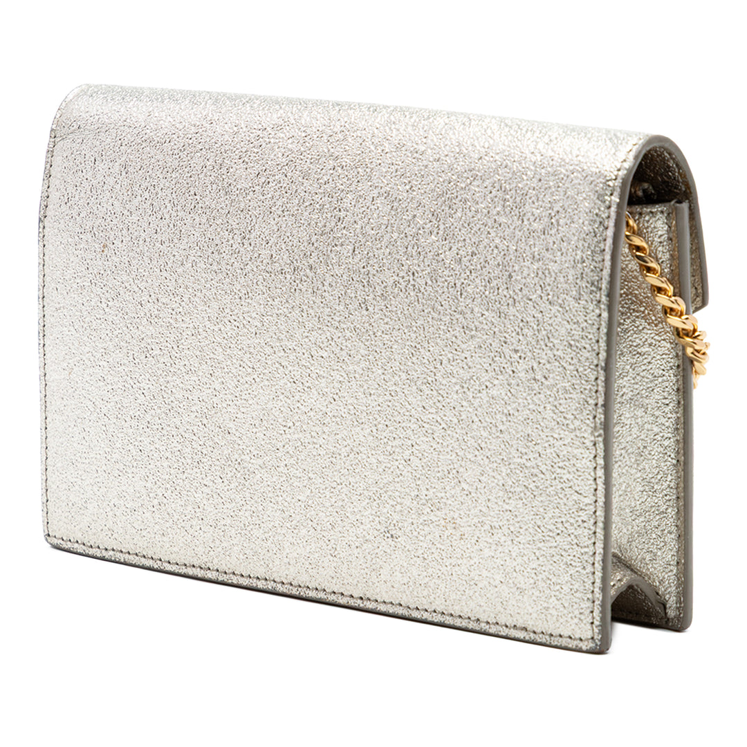 Saint Laurent Metallic Textured Cuir de veau Envelope Wallet on Chain