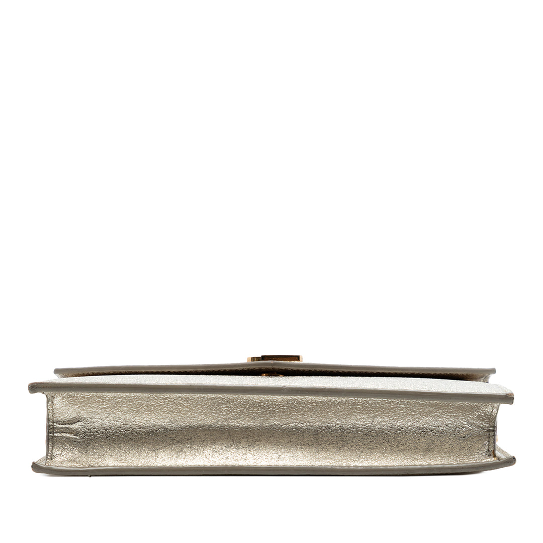 Saint Laurent Metallic Textured Cuir de veau Envelope Wallet on Chain