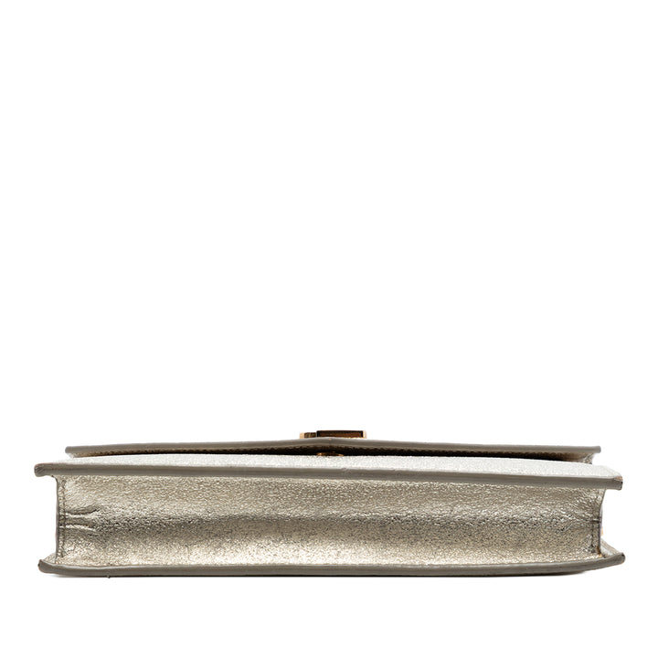 Saint Laurent Metallic Textured Cuir de veau Envelope Wallet on Chain