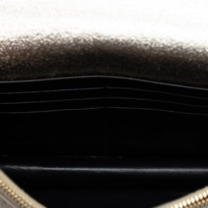 Saint Laurent Metallic Textured Cuir de veau Envelope Wallet on Chain
