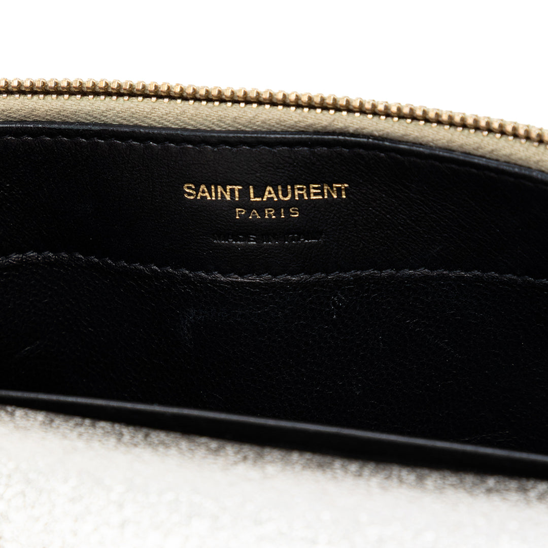Saint Laurent Metallic Textured Cuir de veau Envelope Wallet on Chain