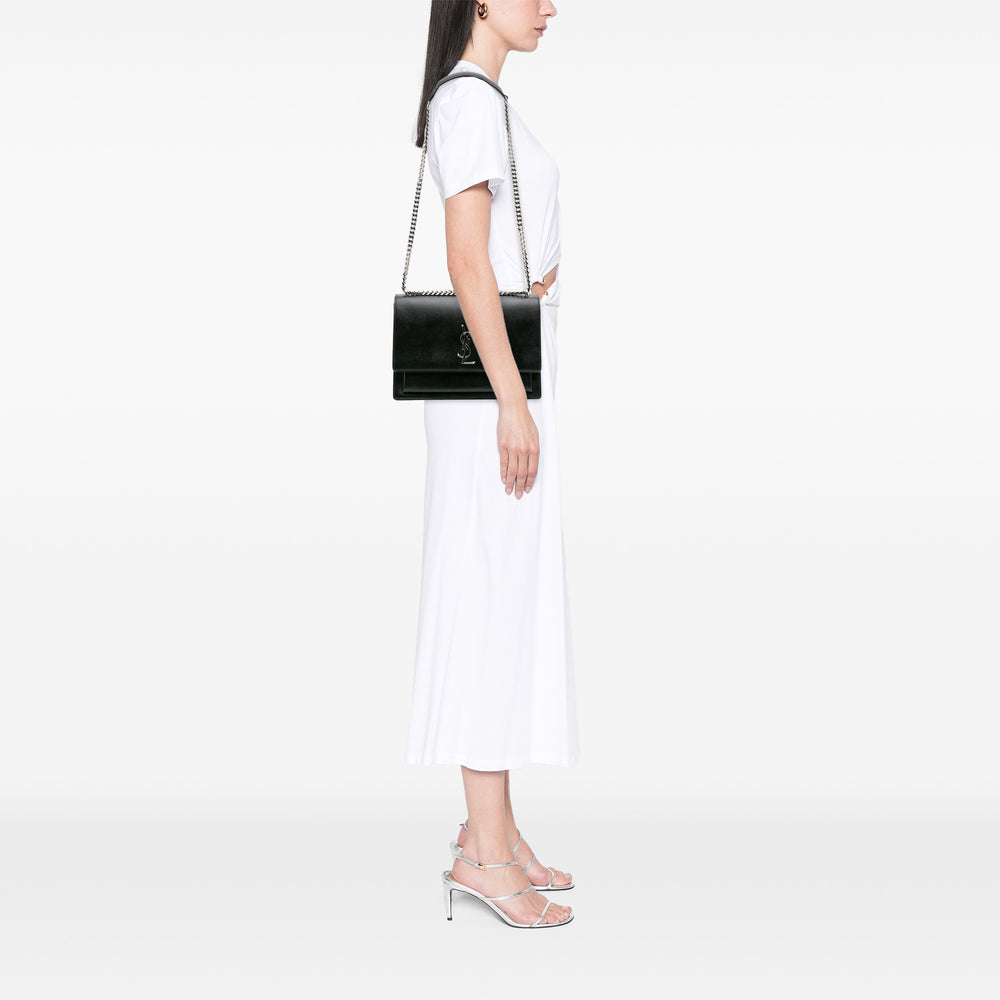 Large Leather Monogram Sunset Crossbody Black - Gaby Paris