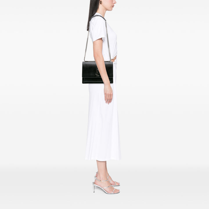 Large Leather Monogram Sunset Crossbody Black - Gaby Paris
