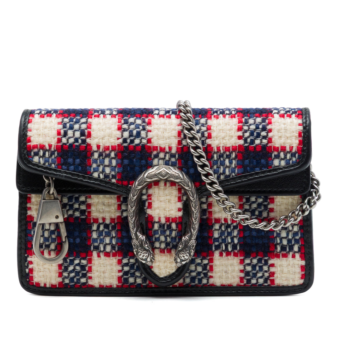 Gucci Sac bandoulière Checkered Dionysus Tweed Mini Noir – vue principale – GABY PARIS