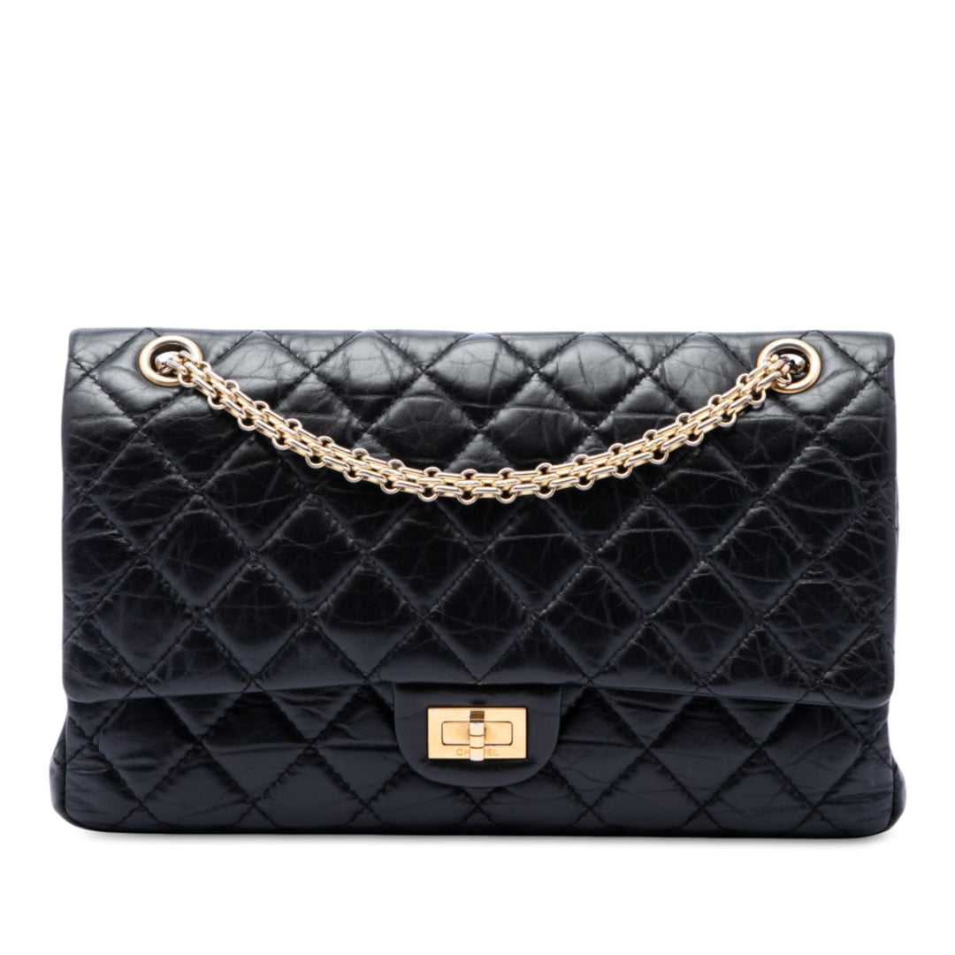 Chanel Matelassé vieilli Reissue 2.55 Double rabat 226 Cuir de veau Noir