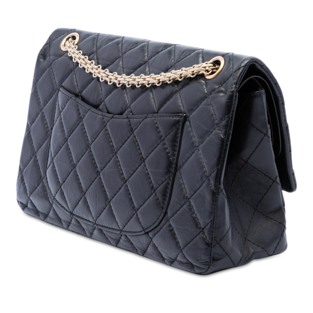 Chanel Matelassé vieilli Reissue 2.55 Double rabat 226 Cuir de veau Noir