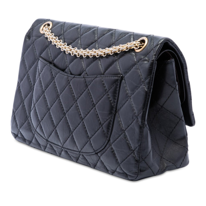 Chanel Matelassé vieilli Reissue 2.55 Double rabat 226 Cuir de veau Noir