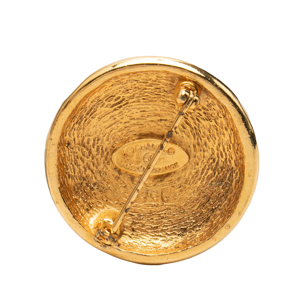 Chanel Broche CC Sunburst Rond Pin plaqué or – vue 2 – GABY PARIS