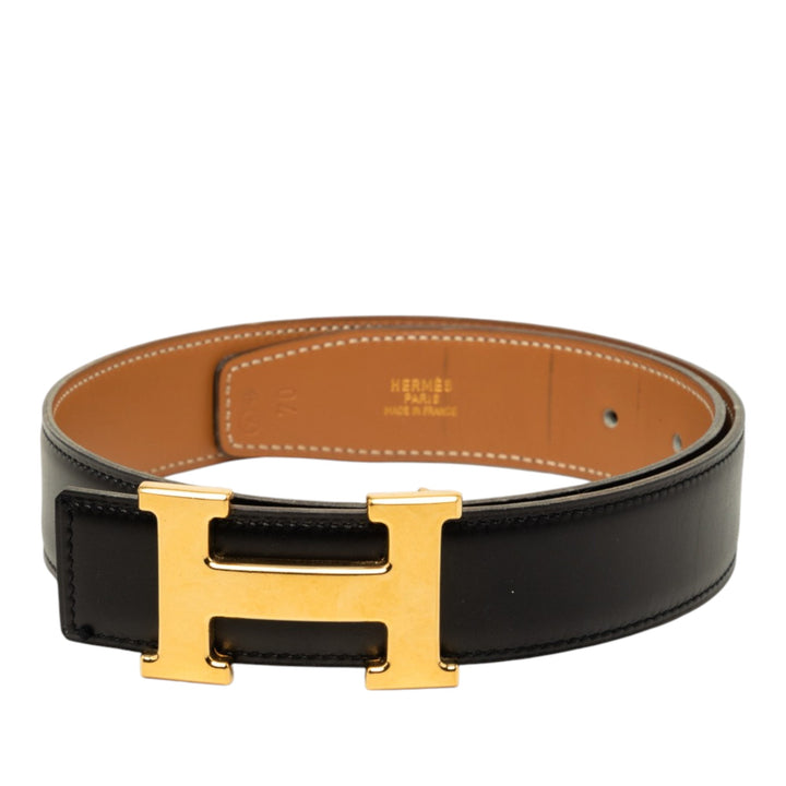 Hermès Box Veau et Courchevel Constance H Réversible Ceinture Box Noir – vue principale – GABY PARIS