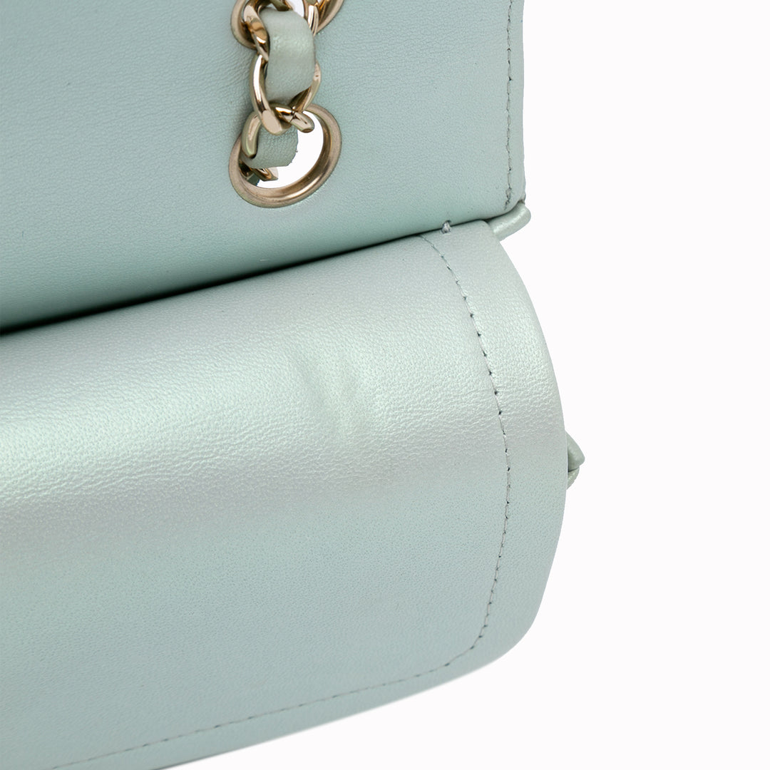 Medium Classic Iridescent Lambskin Double Flap Blue - Gaby Paris