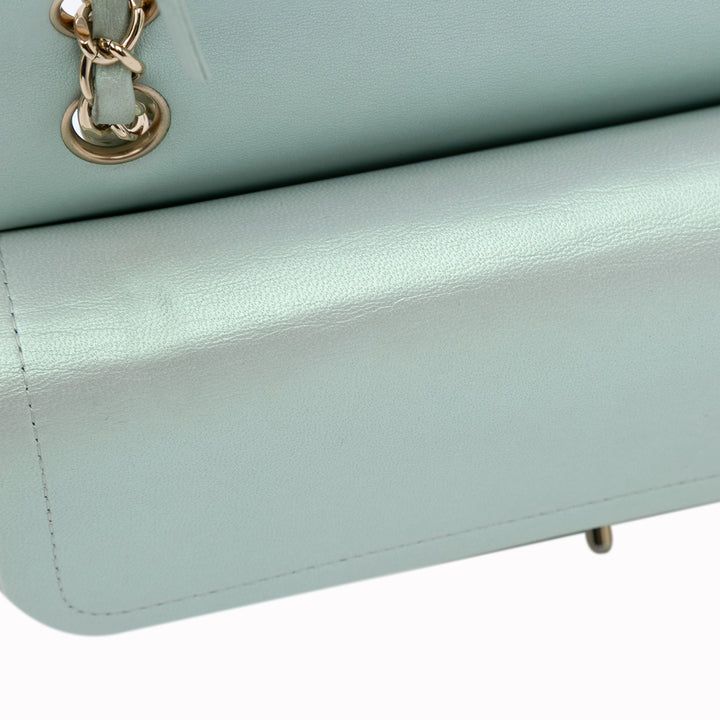 Medium Classic Iridescent Lambskin Double Flap Blue - Gaby Paris