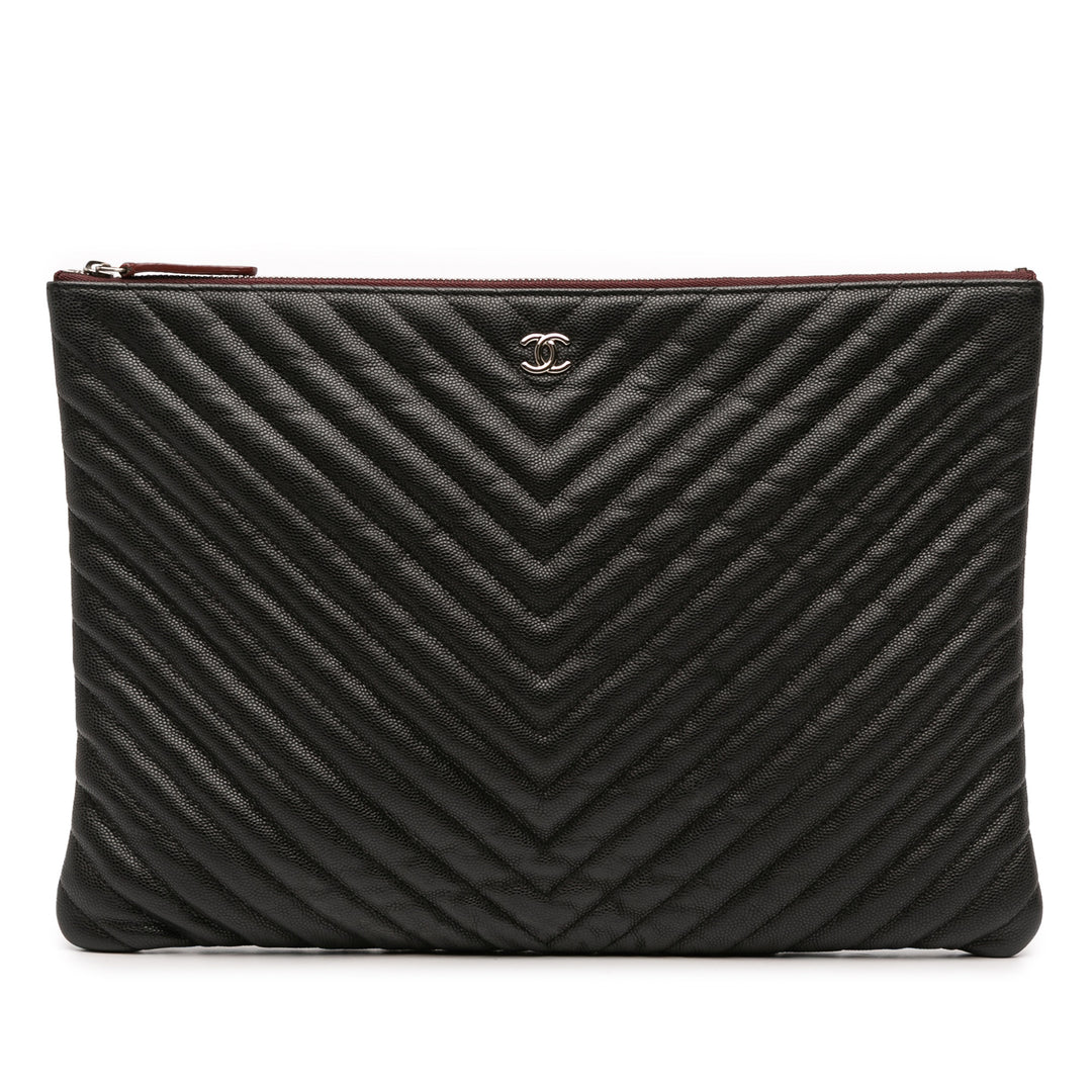 Large Chevron Caviar O Case Clutch Black - Gaby Paris