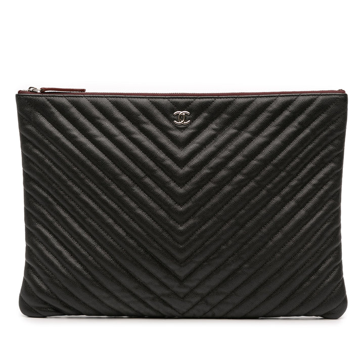 Large Chevron Caviar O Case Clutch Black - Gaby Paris