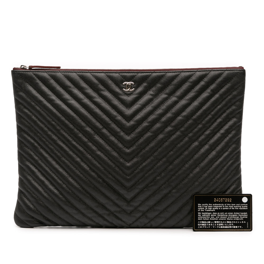 Large Chevron Caviar O Case Clutch Black - Gaby Paris