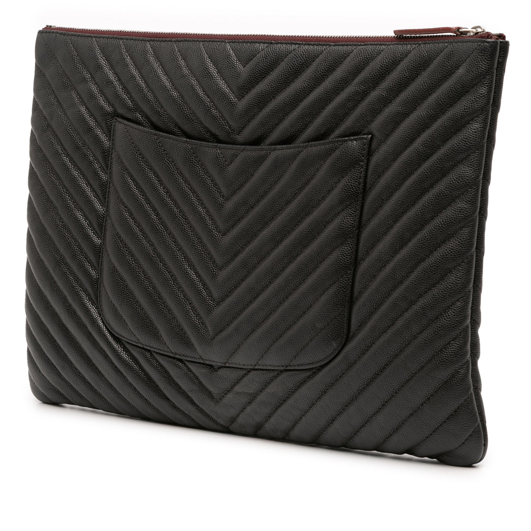 Large Chevron Caviar O Case Clutch Black - Gaby Paris