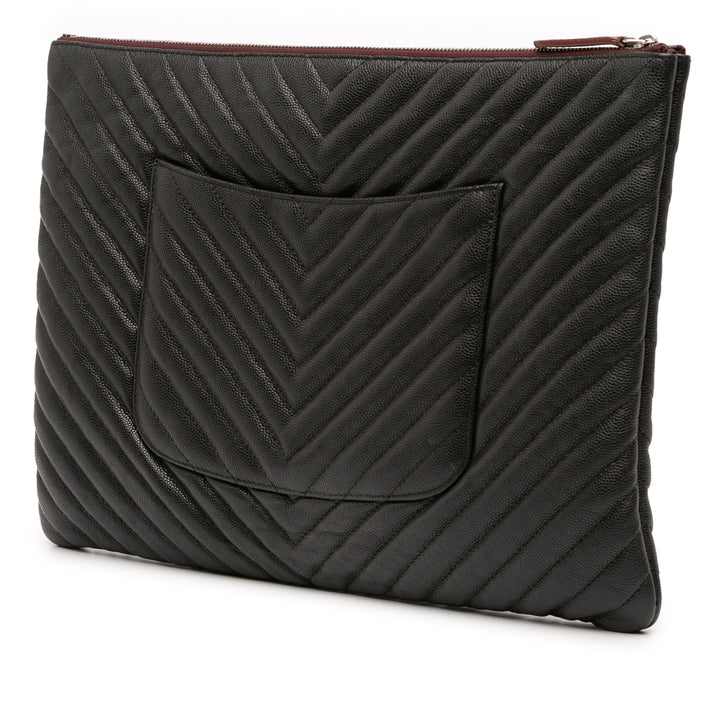 Large Chevron Caviar O Case Clutch Black - Gaby Paris
