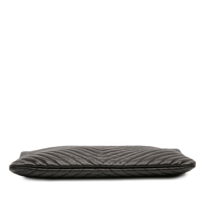 Large Chevron Caviar O Case Clutch Black - Gaby Paris
