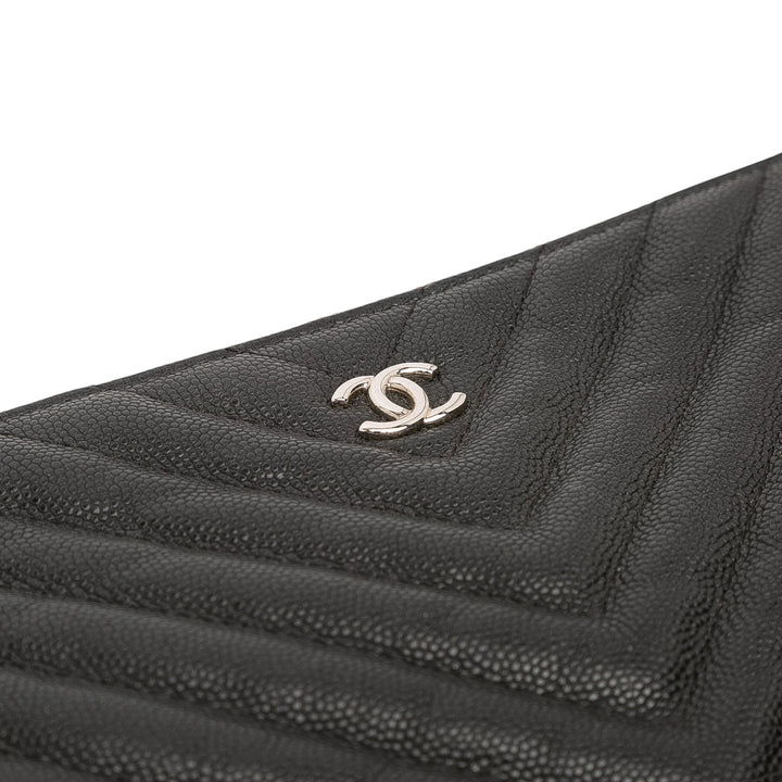 Large Chevron Caviar O Case Clutch Black - Gaby Paris