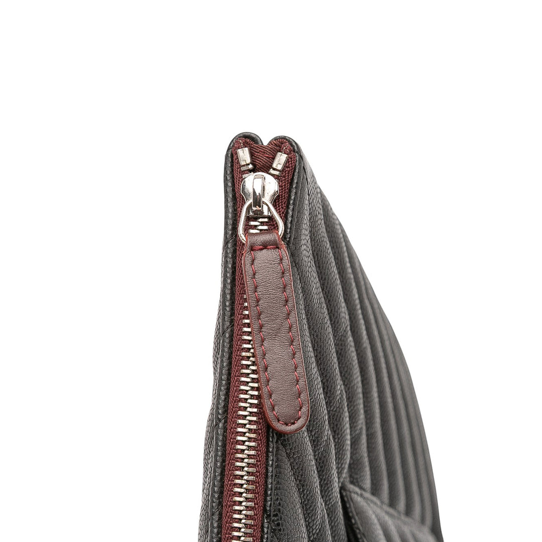 Large Chevron Caviar O Case Clutch Black - Gaby Paris