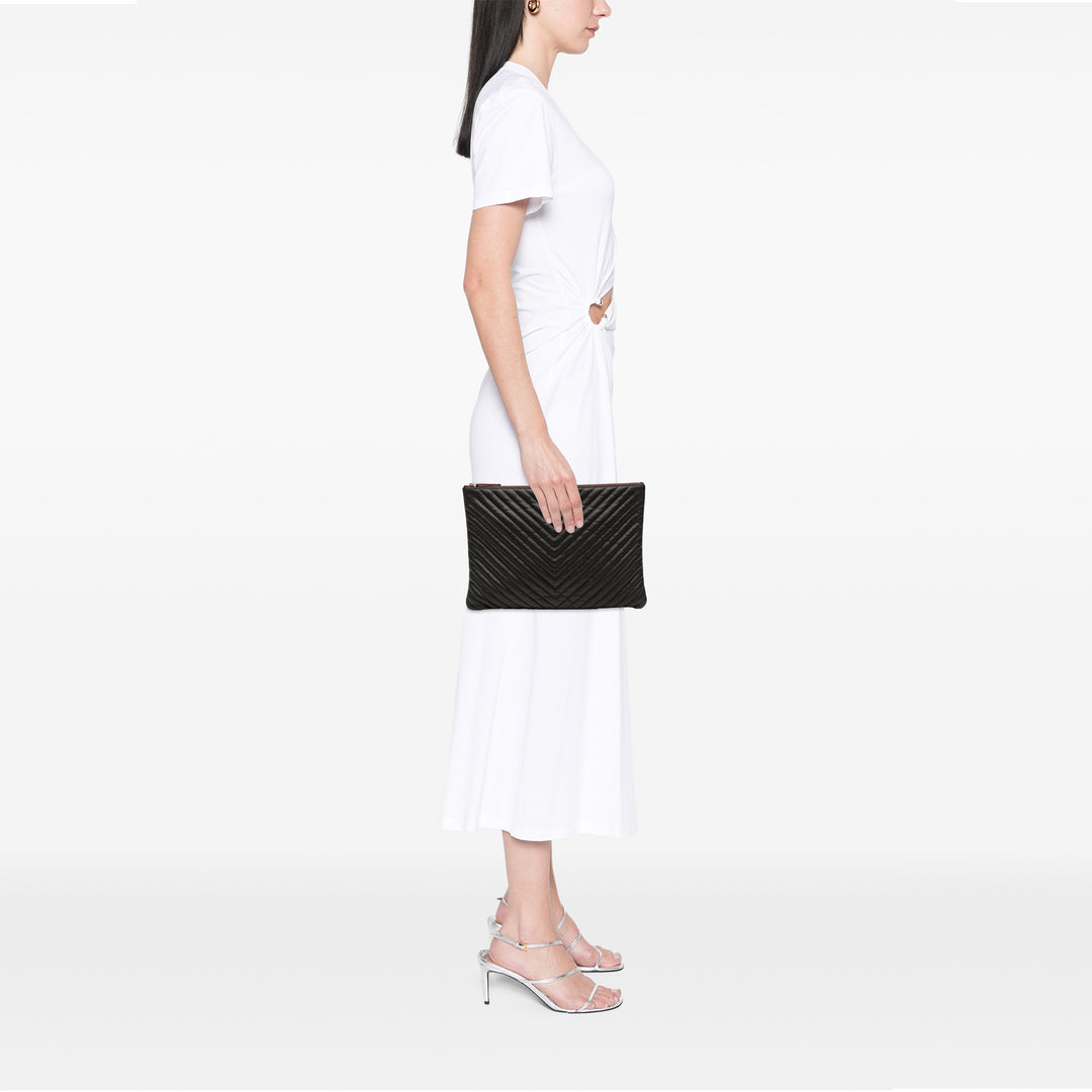 Large Chevron Caviar O Case Clutch Black - Gaby Paris