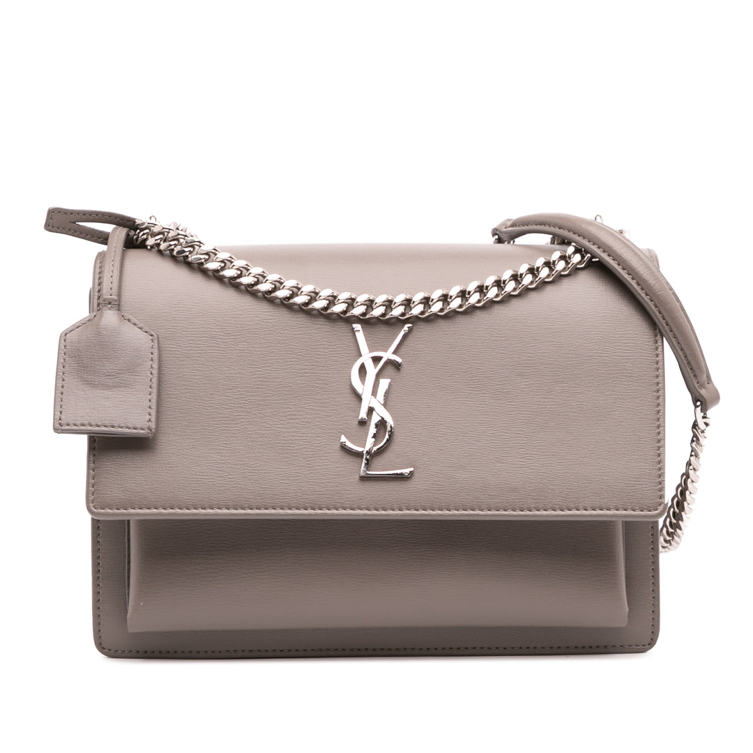 Medium Leather Monogram Sunset Crossbody Gray - Gaby Paris