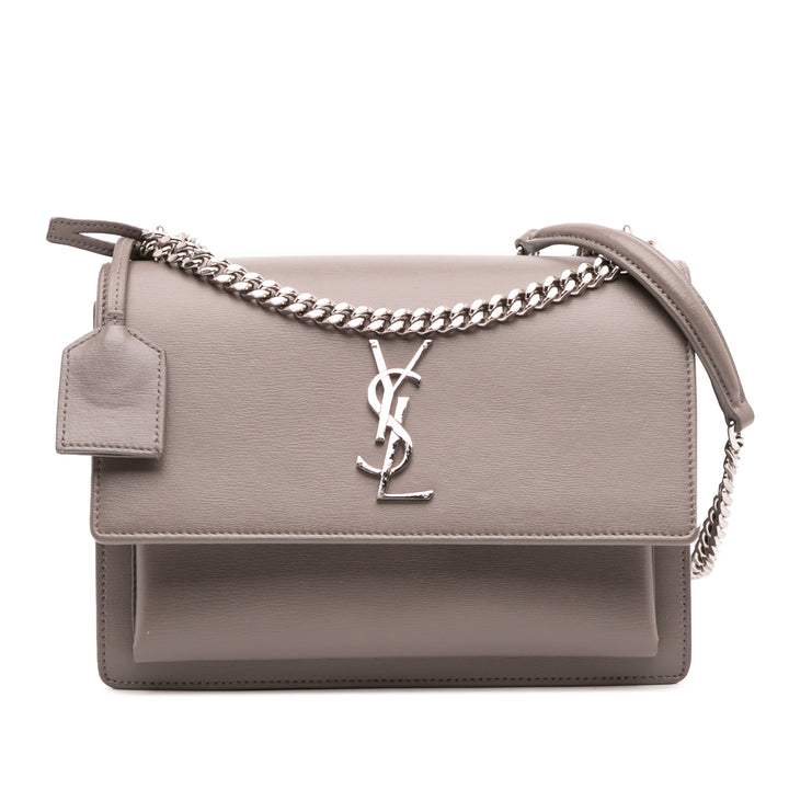 Medium Leather Monogram Sunset Crossbody Gray - Gaby Paris