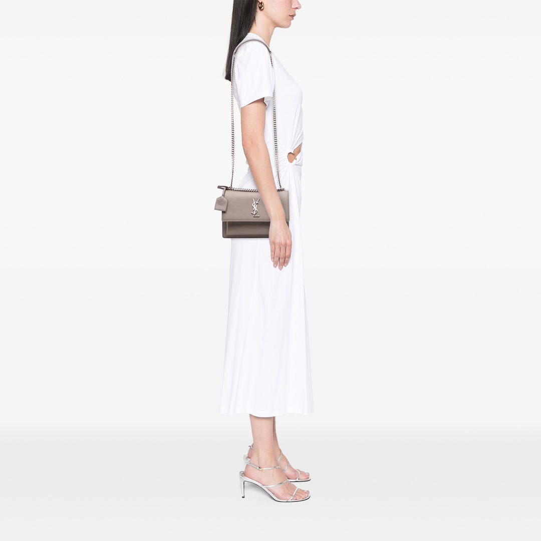 Medium Leather Monogram Sunset Crossbody Gray - Gaby Paris
