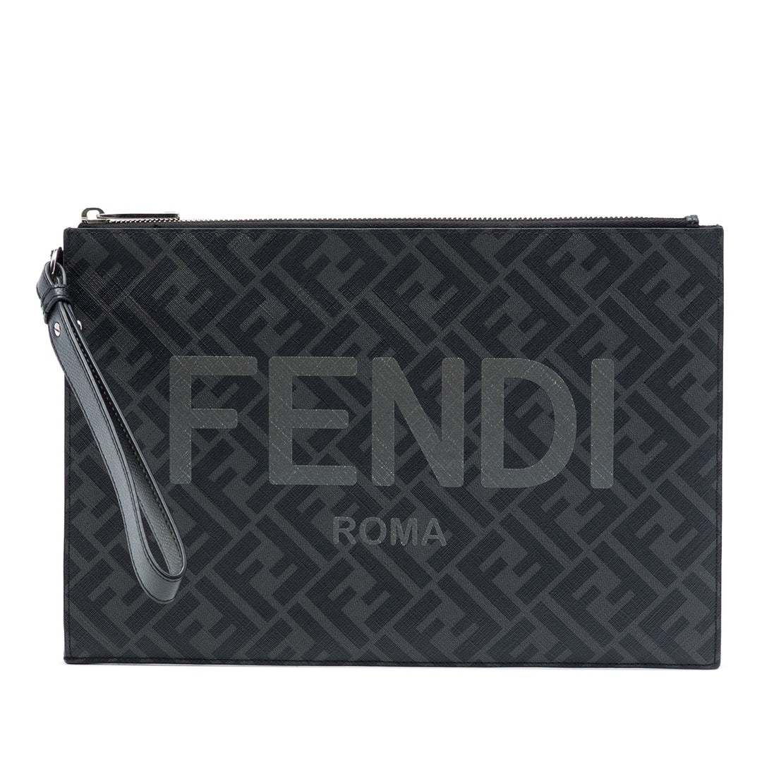 Fendi Zucca Coated Toile FF 1974 Diagonal Logo Flat Pochette