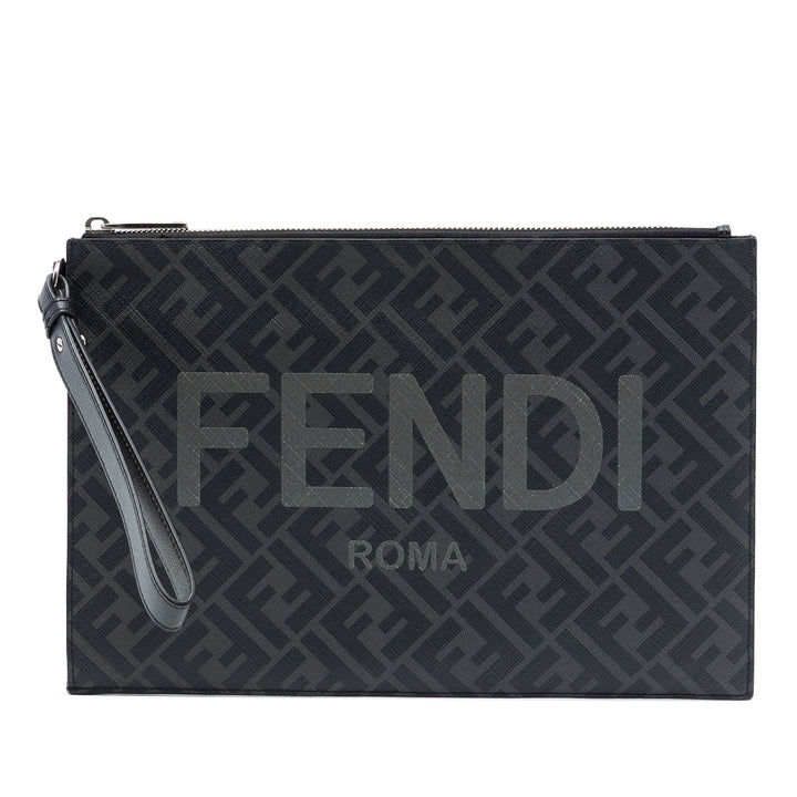 Fendi Zucca Coated Toile FF 1974 Diagonal Logo Flat Pochette