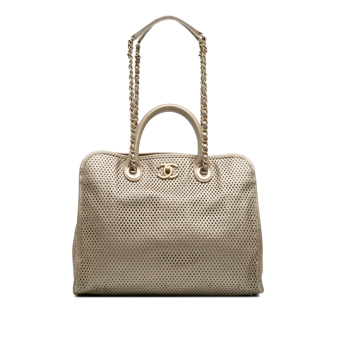 Perforated Metallic Calfskin Up In The Air Tote Gold - Gaby Paris
