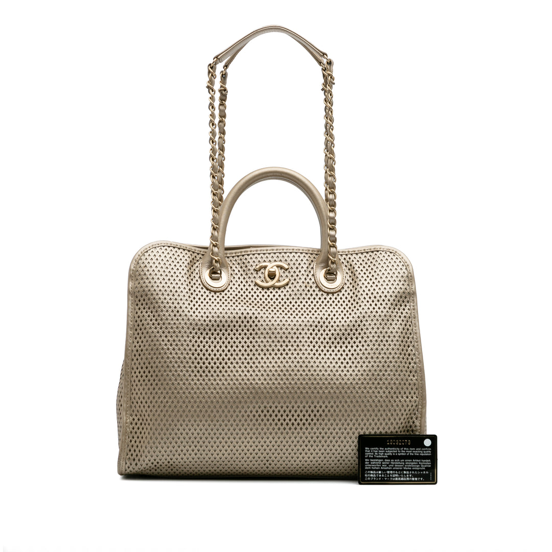 Perforated Metallic Calfskin Up In The Air Tote Gold - Gaby Paris