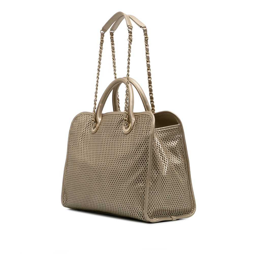 Perforated Metallic Calfskin Up In The Air Tote Gold - Gaby Paris