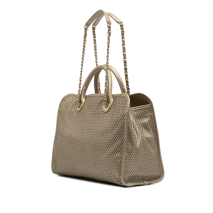 Perforated Metallic Calfskin Up In The Air Tote Gold - Gaby Paris